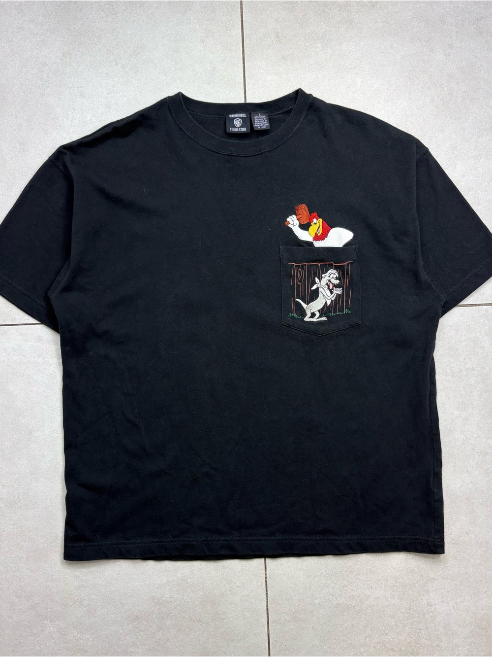 Black Pocket Tee with Cartoon Graphic - Men